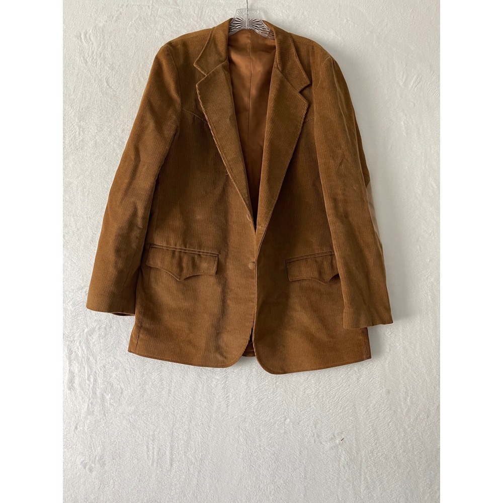 Vintage  Western Apparel Mens 44L Corduroy Blazer Brown Elbow Patch Sport Coat